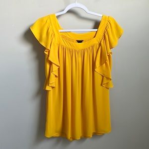 NWT Ann Taylor sunny gold mixed media ruffle sleeve blouse size XS